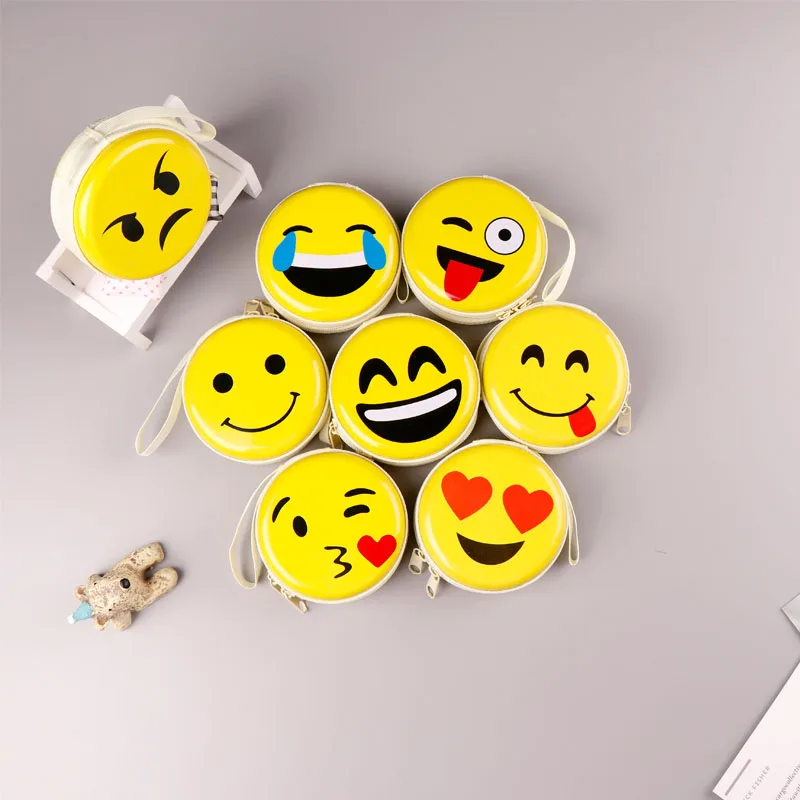 

TOPSTHINK Cute Emoji storage case round metal small Pouch Mini Smile portable belt zipper storage case