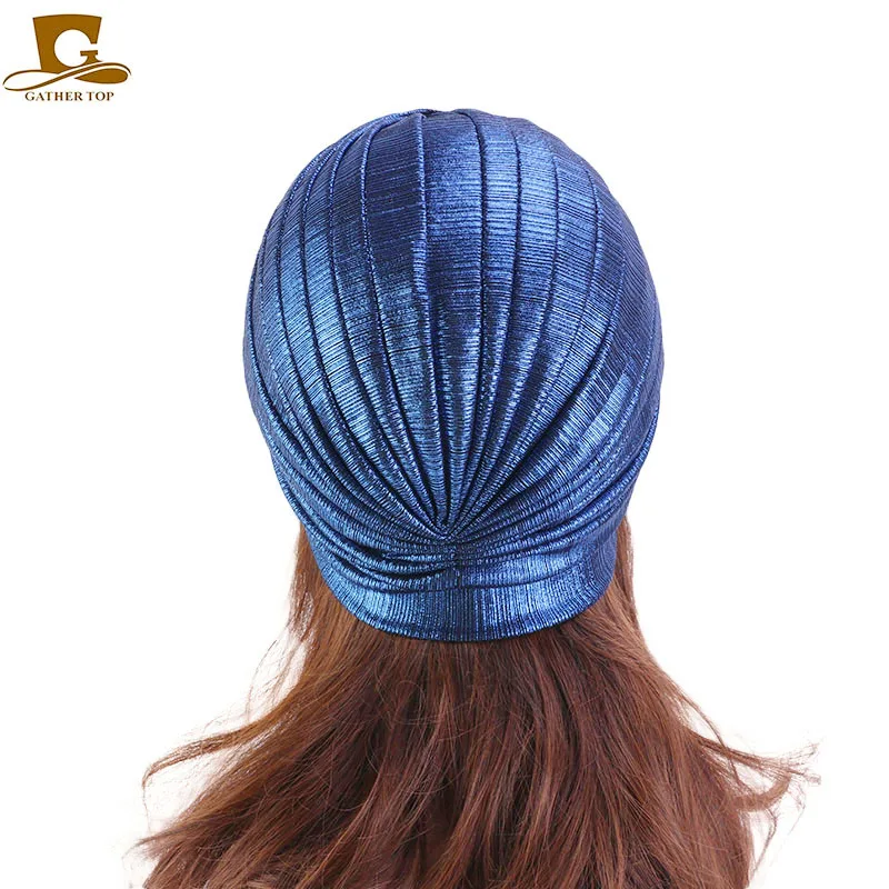 Новые Модные металлические рюшами тюрбаны женские головные уборы мусульманская шляпа головные уборы тюрбанты Хиджаб Аксессуары для волос