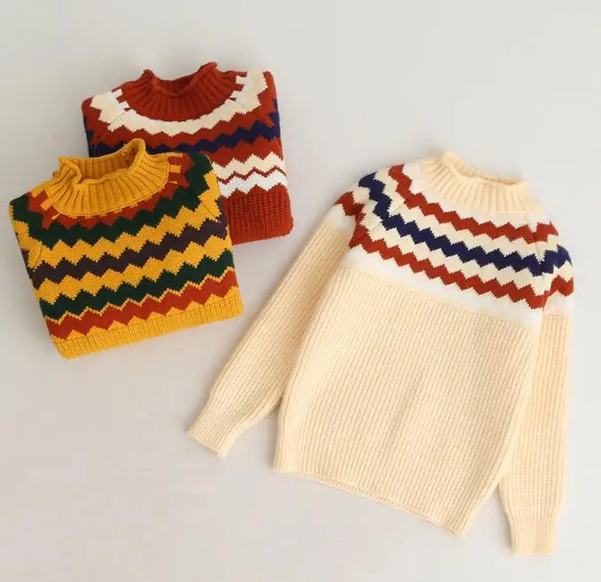 5pcs/lot Baby girls sweater kids children clothes long sleeve wave knit