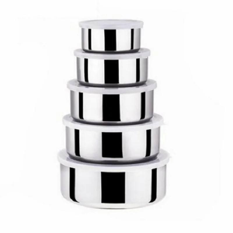

IVYSHION Storage Case For School Picnic Portable Stainless Steel Food Crisper 5pcs Round Shape With Lid Food Container