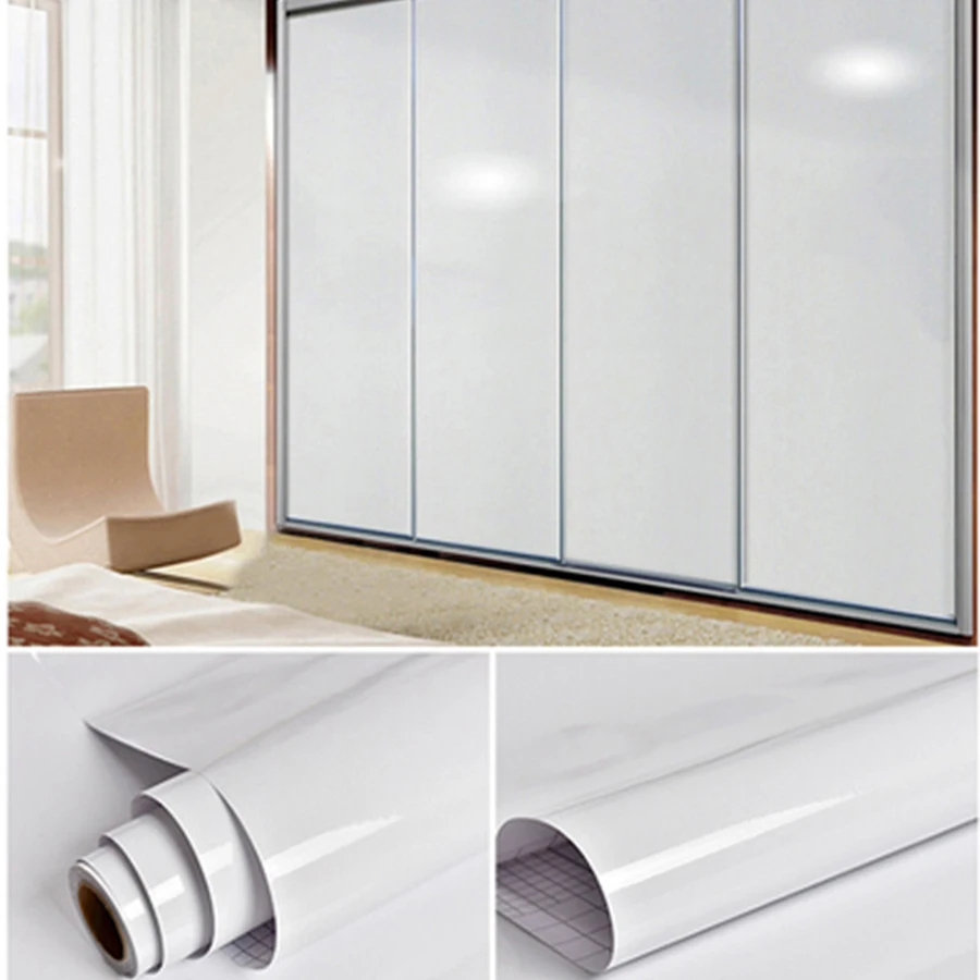 

DIY Self Adhesive Decorative Glossy Wallpaper for Modern Furniture Bedroom Wardrobe Cabinet Solid Color Contact Paper Home Decor