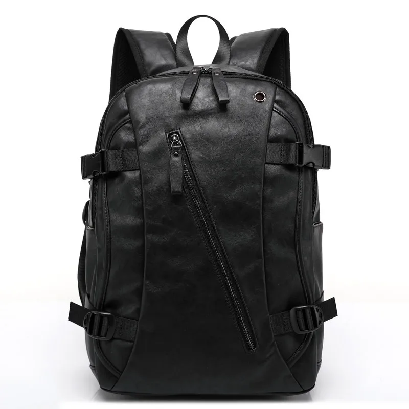 Новинка, мужской кожаный рюкзак с масляным воском, мужской повседневный рюкзак и сумки для путешествий, мужские рюкзаки в Западном студенческом стиле, мужские рюкзаки Mochila на молнии - Цвет: Черный