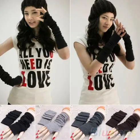 

Women Fashion Knitted Arm Fingerless Long Mitten Wrist Warm Winter Gloves 9DWV