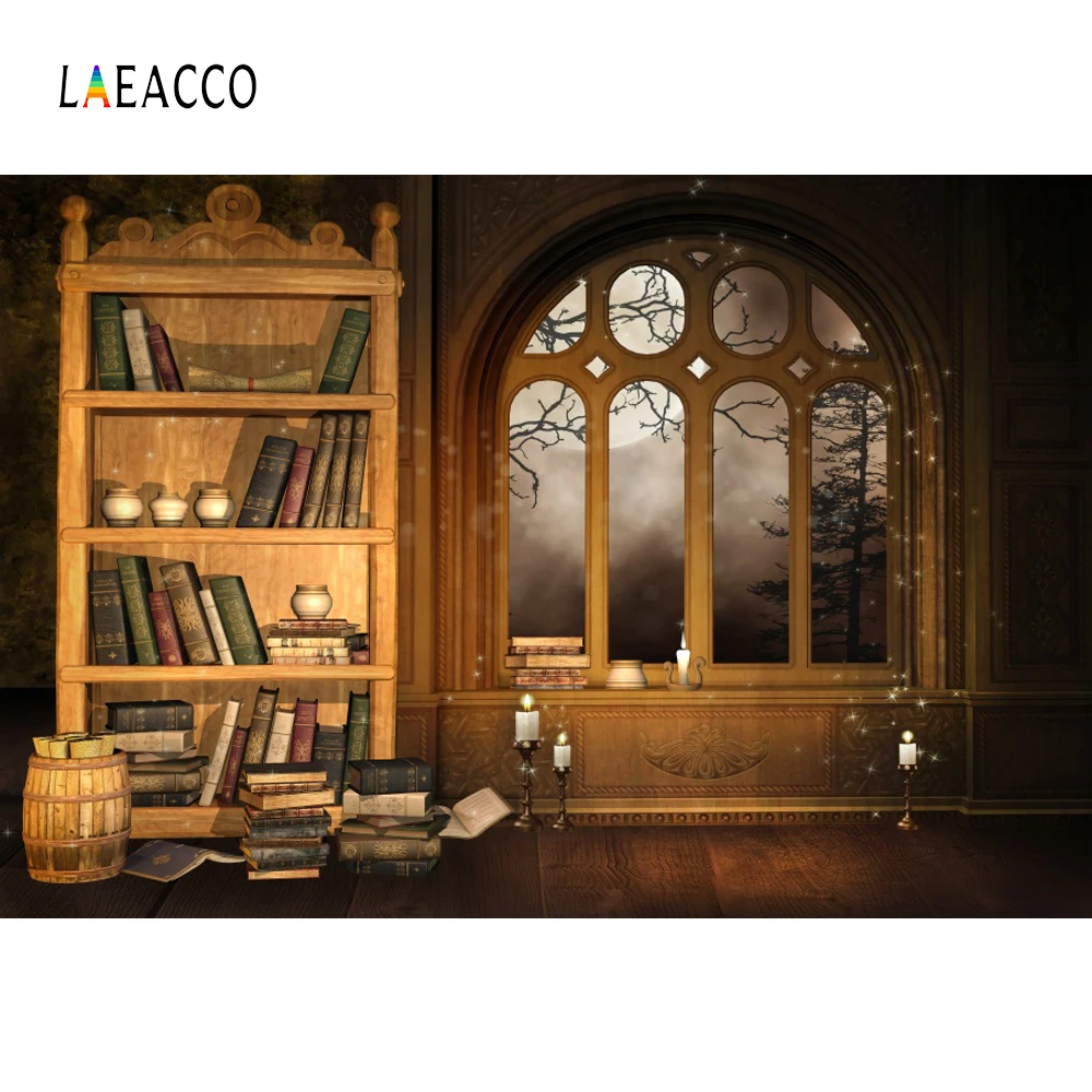 Фоны Laeacco для Хэллоуина Фотофон с изображением старого дома окна дерева книжных