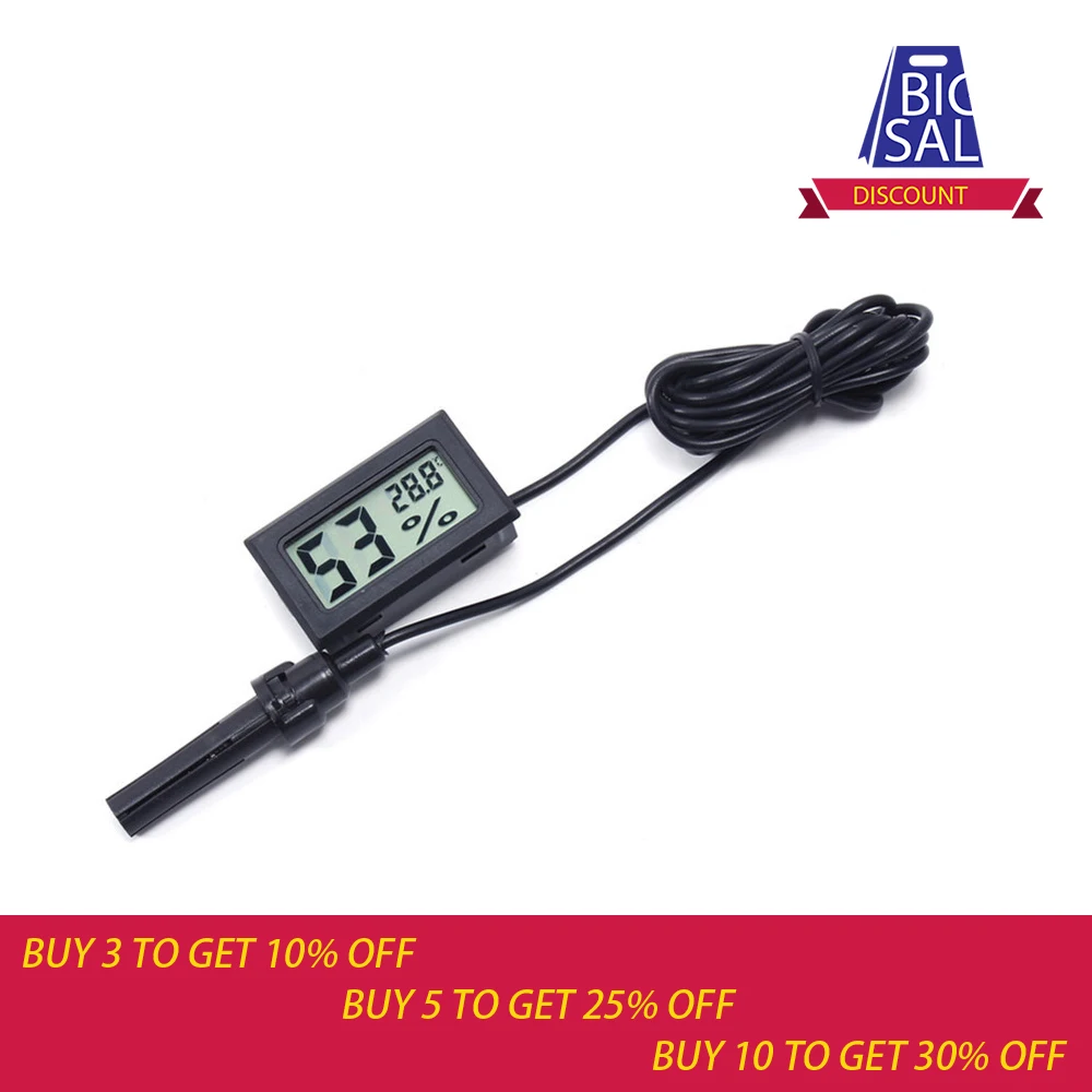 

1pc Digital LCD Thermometer Hygrometer Mini Electronic Temperature Humidity Sensor Meter With Probe/Wire 1.5M