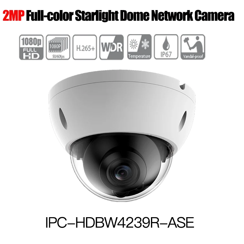 

DH 2MP WDR Full-color Starlight Mini Dome Network camera H.265 1080P outdoor IP Camera IPC-HDBW4239R-ASE Audio Alarm IP67