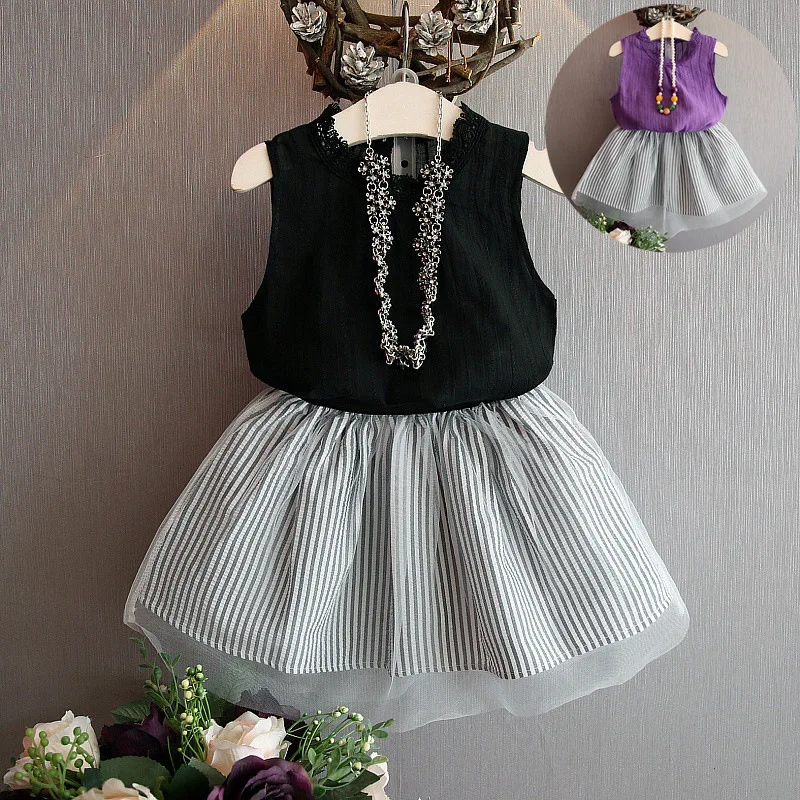 2018 kids fashion girls clothing set o-neck sleeveless chiffon vest Striped skirt girls summer clothes 2018 kids fashion girls clothing set o-neck sleeveless chiffon vest Striped skirt girls summer clothes