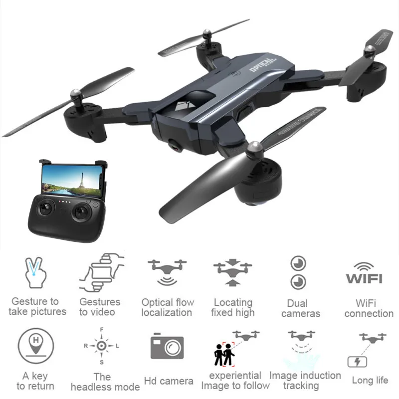 

RC Drone with Camera 2MP HD Quadrocopter Altitude Hold Optical Flow Positioning Dron Foldable Drone RC Helicopter VS E58 XS809HW