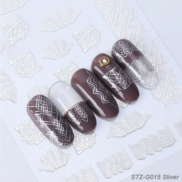 3D стикер для ногтей, слайдер, серебристые золотые линии, полые геометрические декоративные наклейки, Гель-лак, клейкая наклейка s для дизайна ногтей, LESTZG14-20 - Цвет: STZ-G015 Sliver