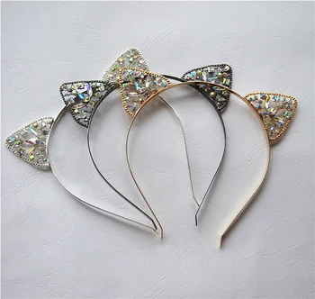 

2018 New Women Girls Hair Hoop Glitter Crystal Metal Rhinestone Cat Ear Headband Hairband Costume Party Hair Band Accessories
