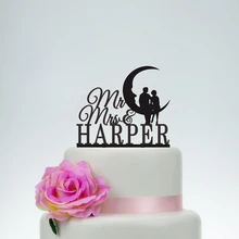 Custonized Moon свадебный торт Топпер с Mr& Mrs, персонализированный свадебный торт Топпер с фамилией, пользовательский акриловый деревянный для торта Топпер