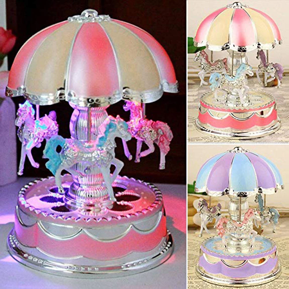 Nueva caja de música de carrusel LED brillante para niños juguete de cumpleaños regalo de boda caja de música de carrusel juguete para niños muñeca de juego