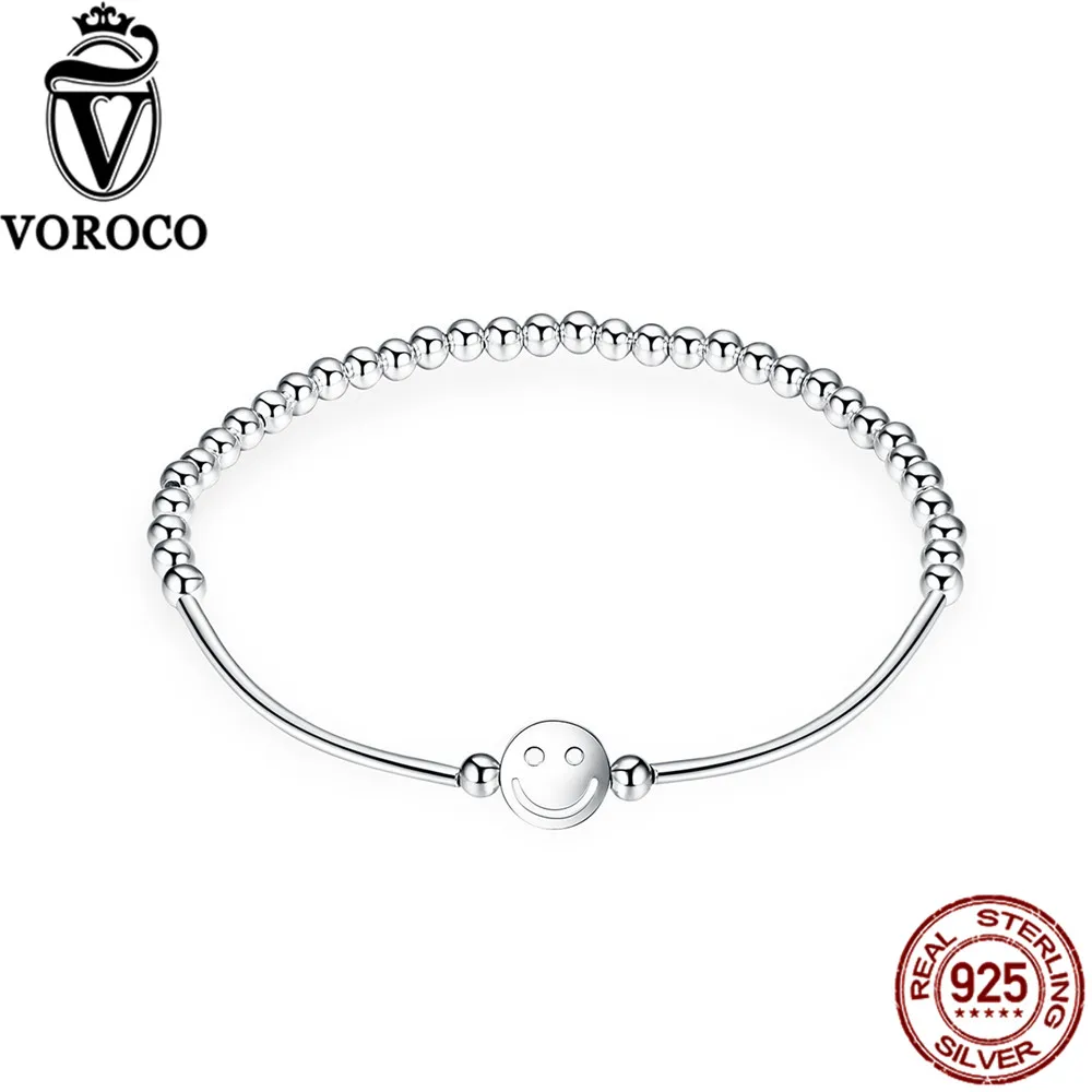 VOROCO Pure 100% 925 пробы Серебряный минималистский улыбка упругий веревочный браслет с