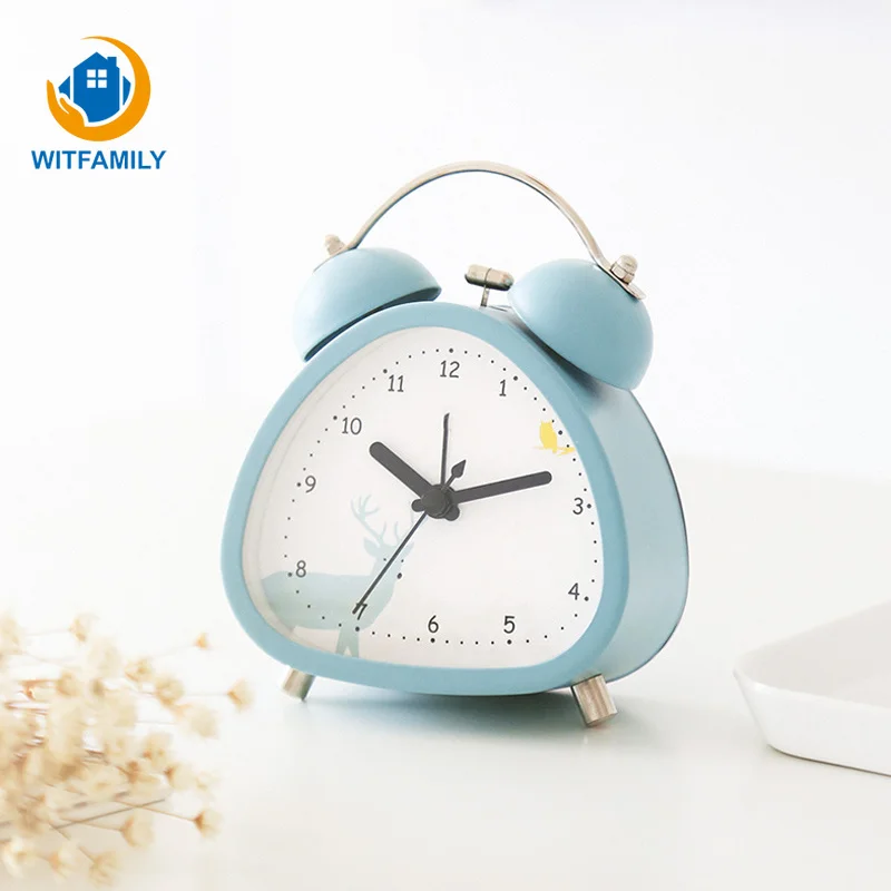 Retro Portable Mini Cartoon Alarm Clock Metal Round Night light Desktop Clock Number Double Bell Table Digital Clock Home Decor