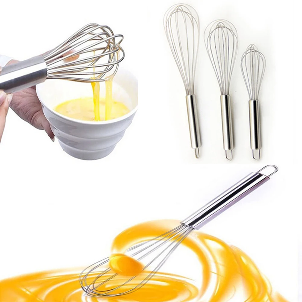 

3 Suits 8/10/12 Stainless Steel Balloon Wire Whisk Manual Egg Beater Mixer Kitchen Baking Utensil Milk Cream Butter Whisk Mixer