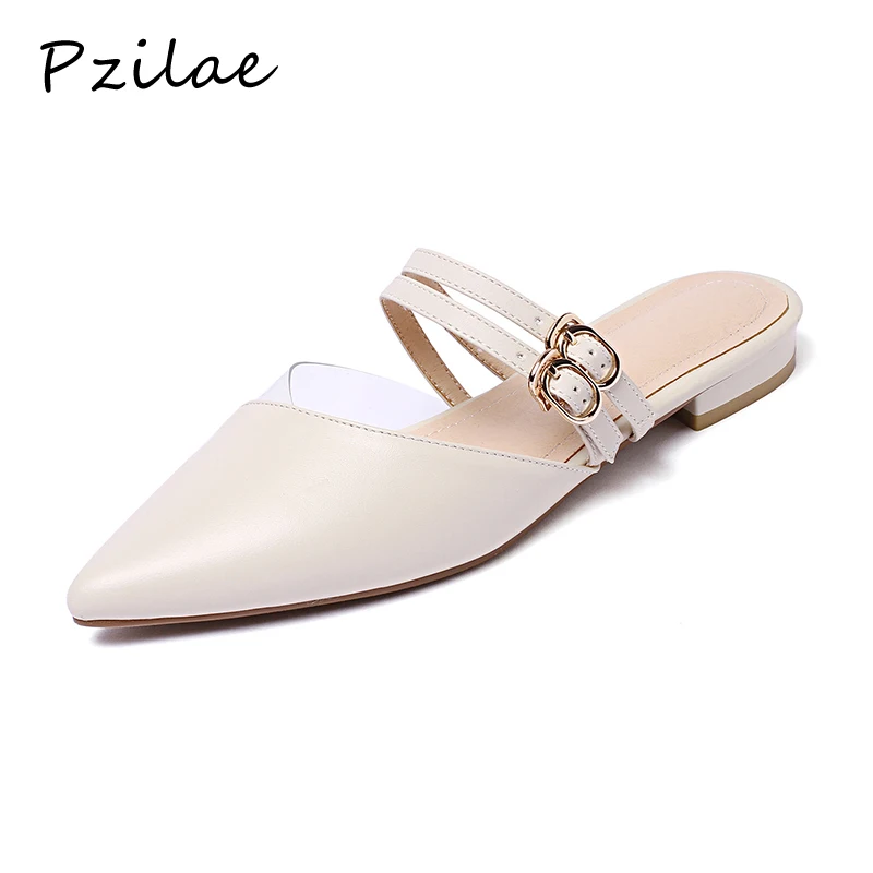 

Pzilae sexy shoes woman slippers summer sandals indoor women slippers genuine leather low heels ladies flat mules summer shoes