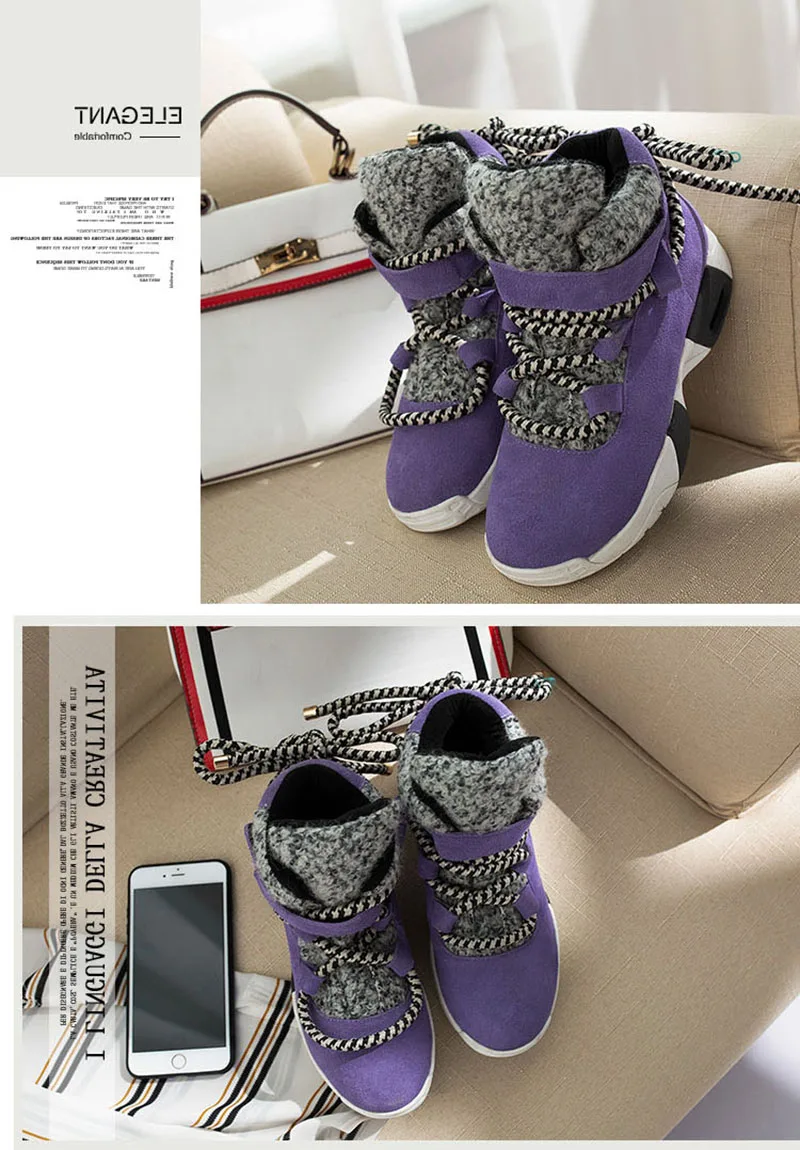 High Top Women Sneakers Plus Size 35-43 Suede Genuine Leather Ankle Boots Warm Winter Shoes Woman Snow Boots