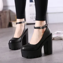 2017 new spring autumn casual high-heeled shoes sexy ruslana korshunova thick heels platform pumps Black White Size 35-39 184