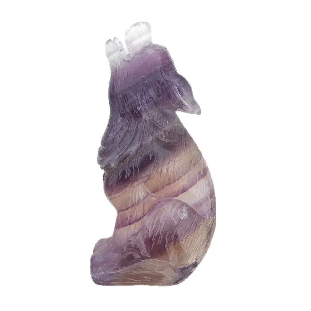 Натуральный Камень лабрадорит дух зверя волк лазурит флюорит голова кристалл резьба украшение статуи животных скульптура ремесла - Цвет: Fluorite wolf