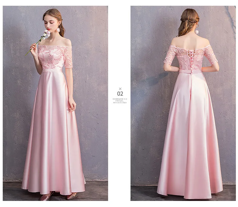 Holievery атласные розовые Длинные свадебные платья с кружевными аппликациями 2019 рукава нарядные платья для свадьбы Vestido Dama De Honor