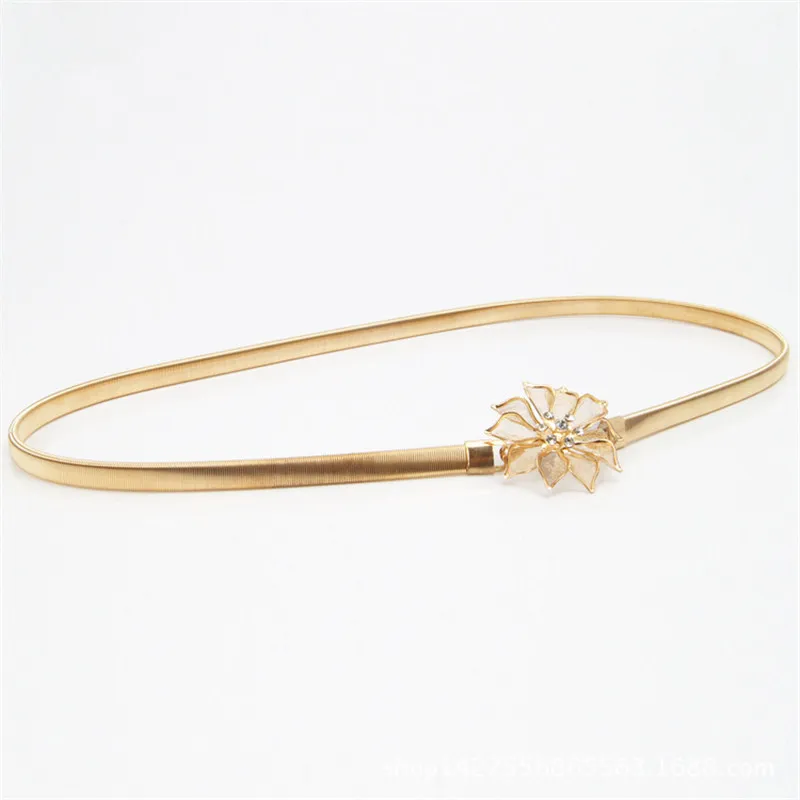 

Fashion Stylish Metal Golden flower Chain Belt Women's Waist Elasticity Waistband elastic belt for girl's clothing BL60