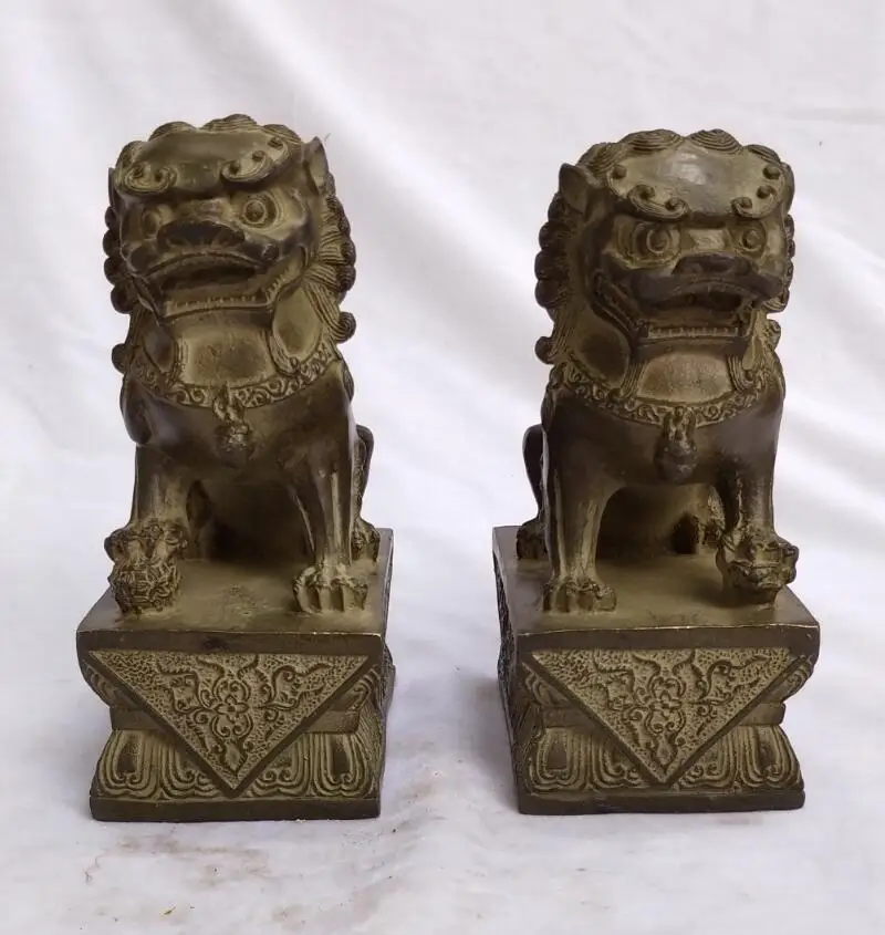 

1 Pair Chinese Old Bronze Fu foo dog Sculpture,Antique Art Collection Home Feng Shui lion decoration Craft