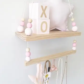 

Wooden Bead Plywood Double-layered Shelf Double Children's Room Dolls Storage Display Rack Bedroom Wall Decorative Stand