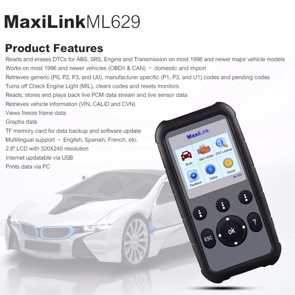 Autel MaxiLink ML629 OBD2 автоматический сканер диагностический инструмент автомобильный диагностический сканер Automotivo obdii obd ii сканер сканирующий инструмент