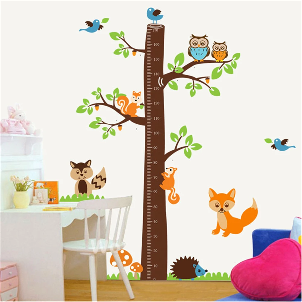 Cartoon Animal Park Tree Trunk Squirrels And Owls Height Chart