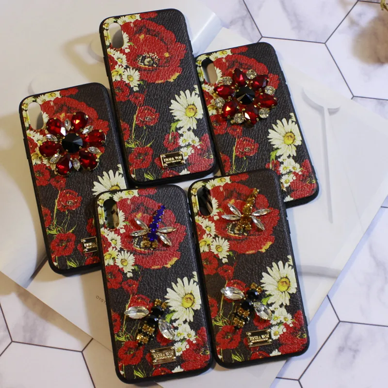 Aoweziic Banana leaf For iphone6s Rhinestone X XS MAX XR mobile phone shell xiangyanghua bee dragonfly 7/8Plus protective sleeve