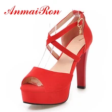 ANMAIRON Female High Heels Sandals Cross-strap Summer Casual Peep Toe Spike heels Flock Lady shoes Metal Platform shoes CR135 цена ANMAIRON Female High Heels Sandals Cross-strap Summer Casual Peep Toe Spike heels Flock Lady shoes Metal Platform shoes CR135 цены онлайн