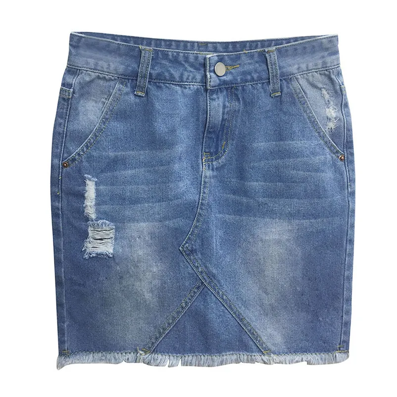 New Fashion 2018 Summer style skirts womens casual Blue Denim Jeans Solid Hole Button Short Mini skirt Femme Saia Y10#N (2)