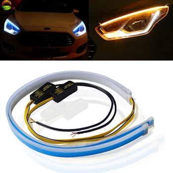 

YSY 4PCS Ultrafine Cars DRL LED Daytime Running Lights White Turn Signal Yellow Guide Strip for Headlight Assembly Drop Shipping