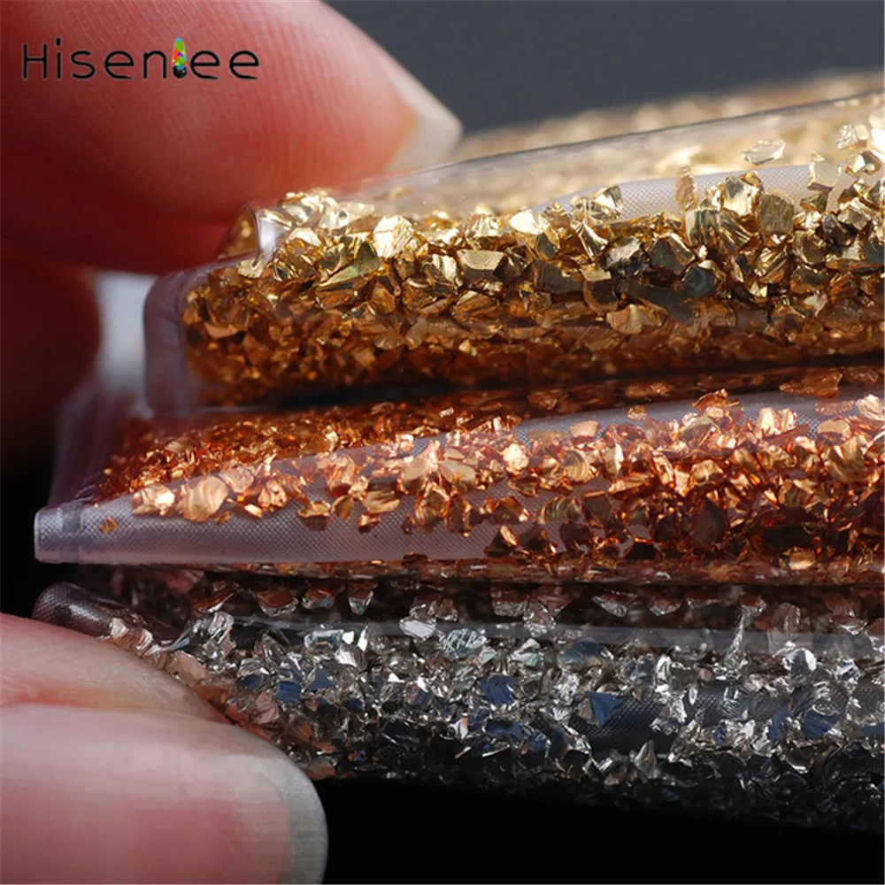  Mine Gold Silver Color nails accessories Nail Art Sequins Crushed Glitter Glass Nail Stones Rhinest