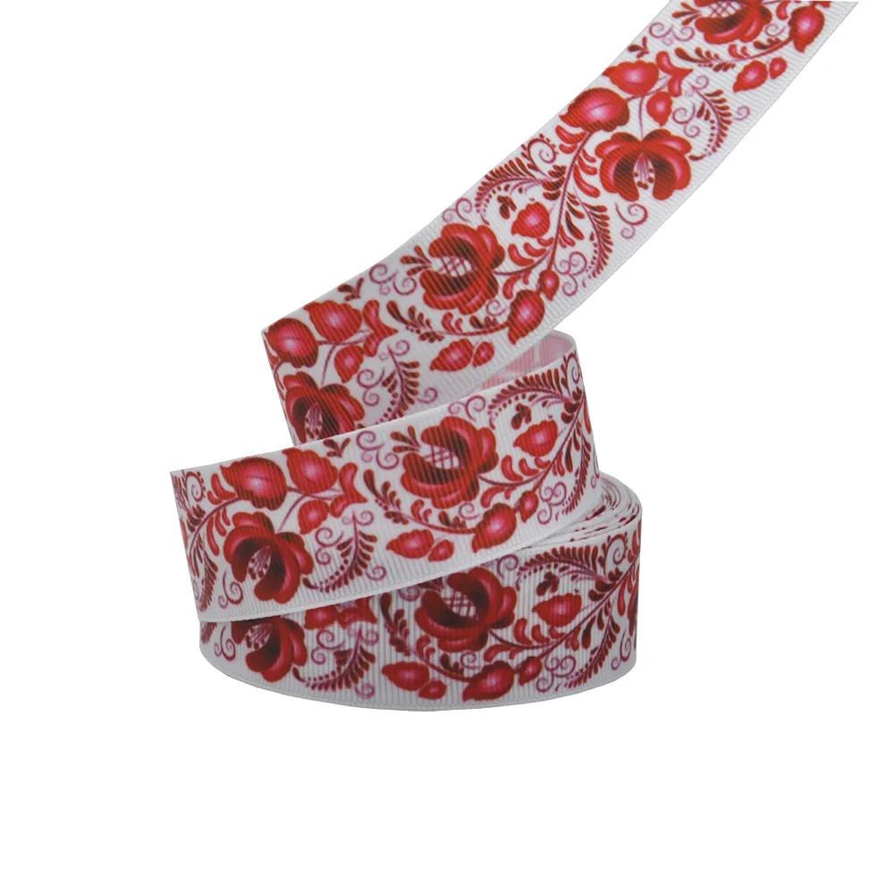 Ribbon Decoration Ribbon Supplies Grosgrain Ribbon 1" 25 mm 5 yards Flowers printed grosgrain ribbon Wedding Party Decorative ribbons DIY hair bows handmade Accessories