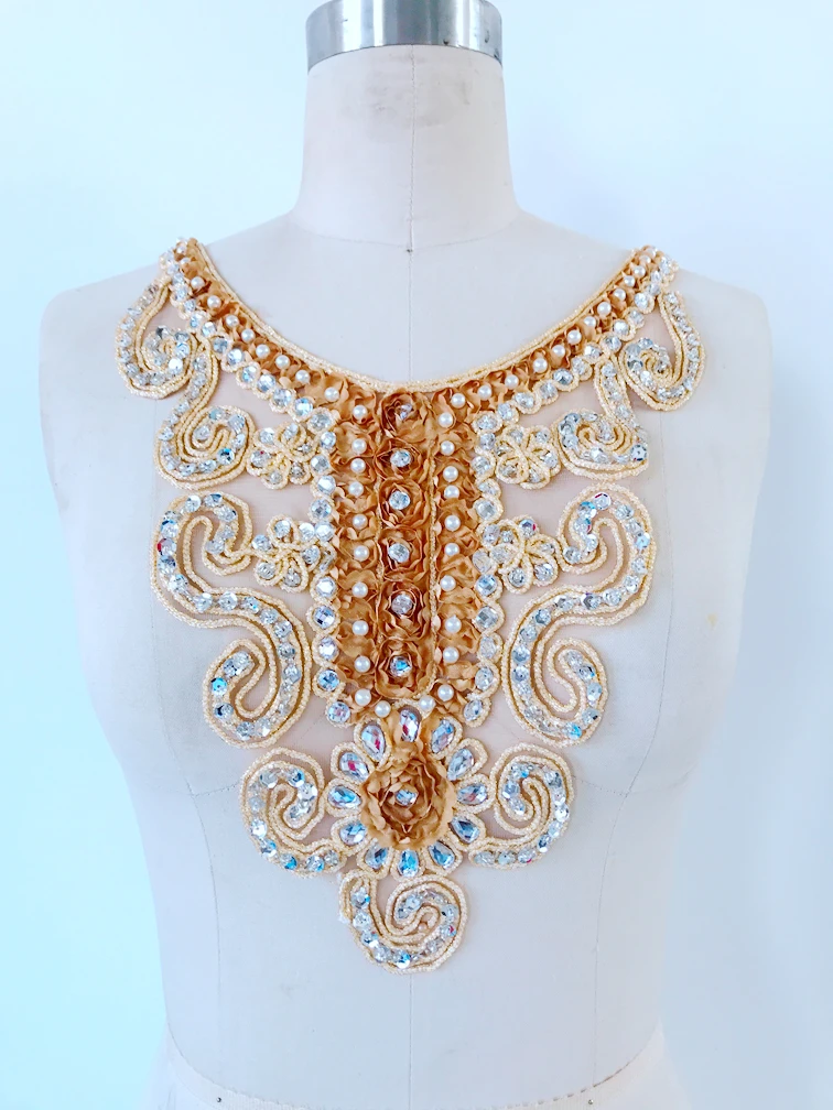 Handsewing Кристалл Шампанское патчи пришить Silver Блёстки Стразы Кружева Аппликация 34*24 см для платье с топом юбка