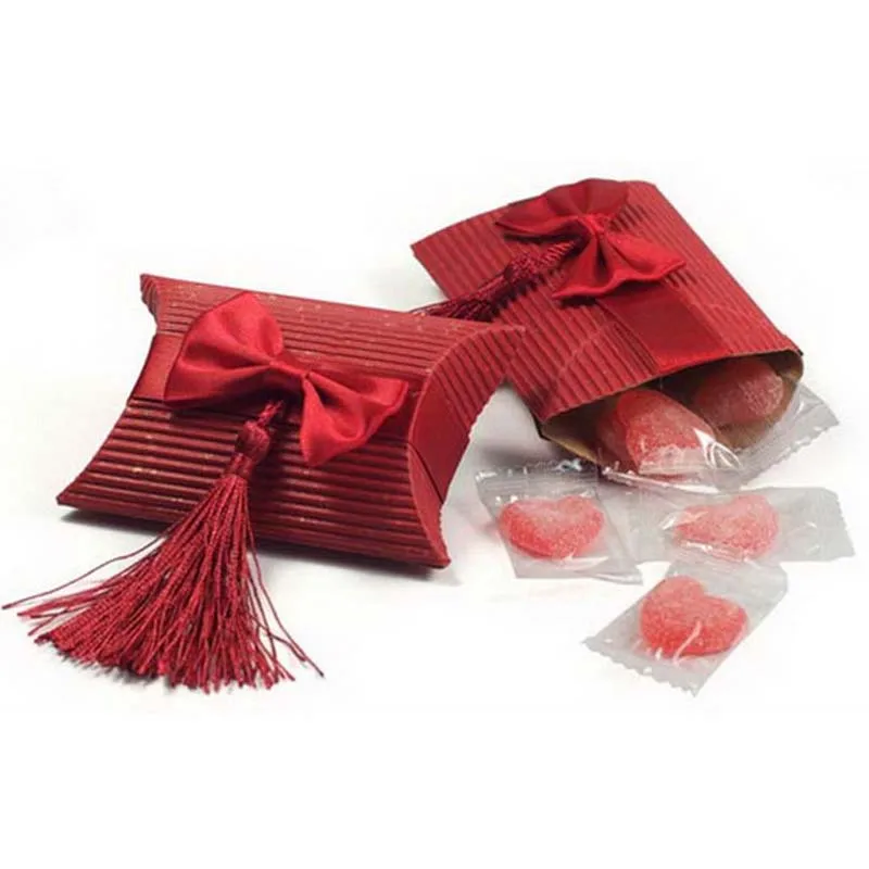 Бежевые и красные бумажные коробки для подарков, свадебные сувениры и подарочный пакет с кисточками, Свадебная коробка для конфет, Подарочная коробка с бантом и кисточкой