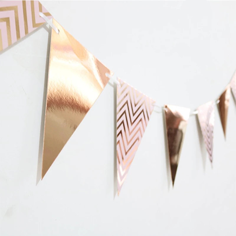 1 Juego de papel de aluminio rosa/oro/plata Banner brillo papel banderín bandera Garlan para decoración de boda cumpleaños Banner hogar garland