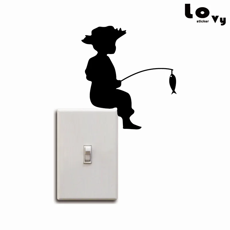 Boy Fishing Silhouette Switch Sticker Cartoon Animals Vinyl Wall Stickers Home Decor Boy Fishing Silhouette Switch Sticker Cartoon Animals Vinyl Wall Stickers Home Decor