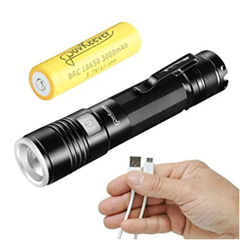 

Mini LED Torch Micro USB Rechargeable Flashlight High/Middle/Low/Strobe/SOS 5 Modes Flashlight Pocket Torch 18650 Battery 0.11