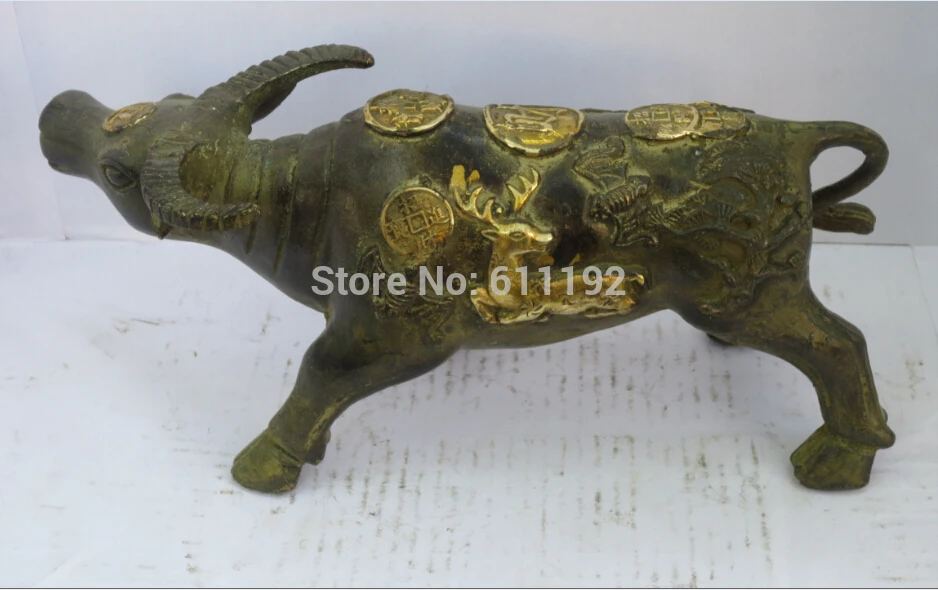 

Free Shipping Asian Antiques Imitation home FengShui decoration Buffalo statue Metal crafts,Bull sculpture