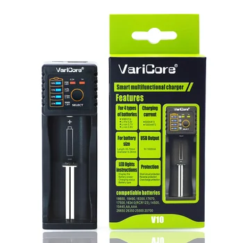 

2018 VariCore V10 5V 1A 3.7V 18650 26650 18350 16340 18500 25500 17500 NiMH 1.2V AA AAA 5V output LCD smart battery charger