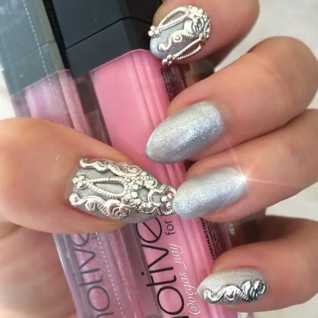 Silver Nail Jewels hot 10pcs gold silver 3d alloy nail art decoration 3d metal nail jewelry nail beauty accessories