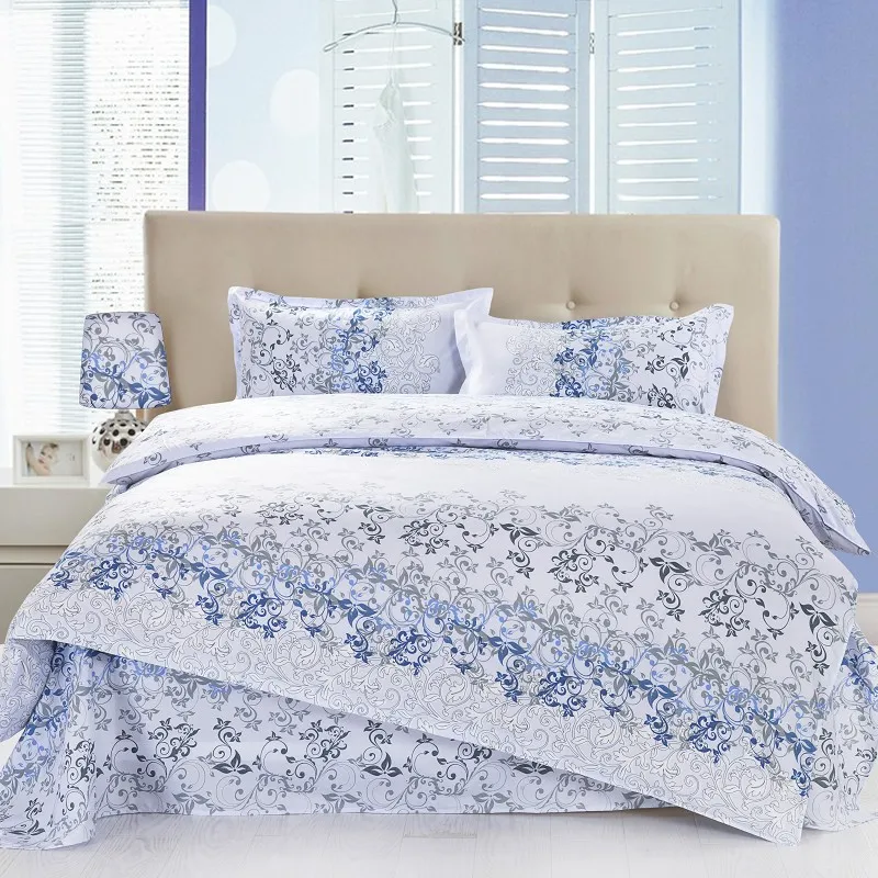 4pcs Twin Full Size Fl Bedding White Luxury