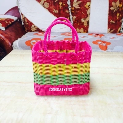 Ручная плетеная пластиковая корзина, корзина для домашнего хранения, корзина для ванной - Цвет: Small4