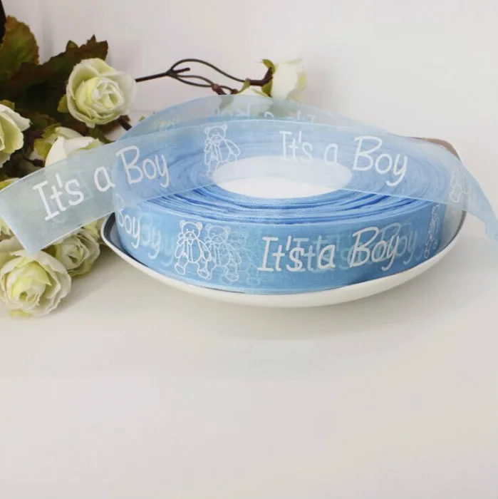 25mm-100Yards-Baby-Shower-It-s-a-Boy-Girl-Silk-Ribbon-Satin-Ribbon-Tapes-For-Party-1
