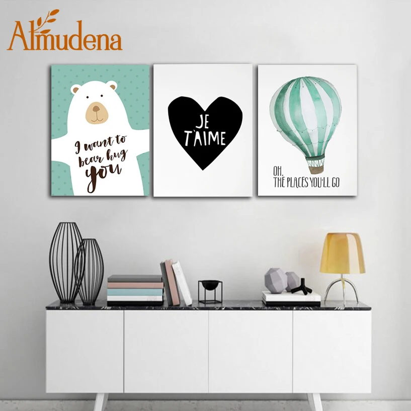 

ALMUDENA Nordic Minimalist Mint Green Balloon Decorative Print Modular Picture Wall Art Canvas Painting for Living Room No Frame