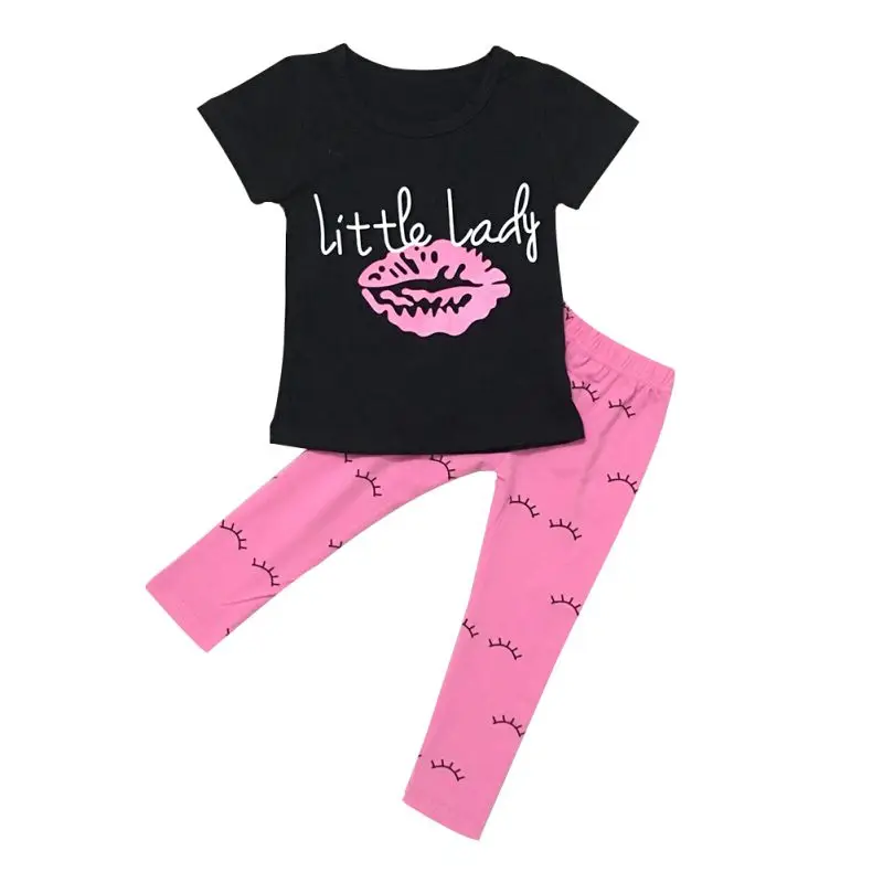 

New Kids Baby Girls Outfits Clothes Suits Short Sleeve Printed T-shirt Tops+Pants 2PCS Set