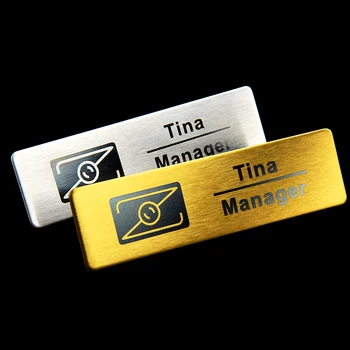 

1pc personalized name tag 7*2cm laser engrave metal name badge holder with safety pin