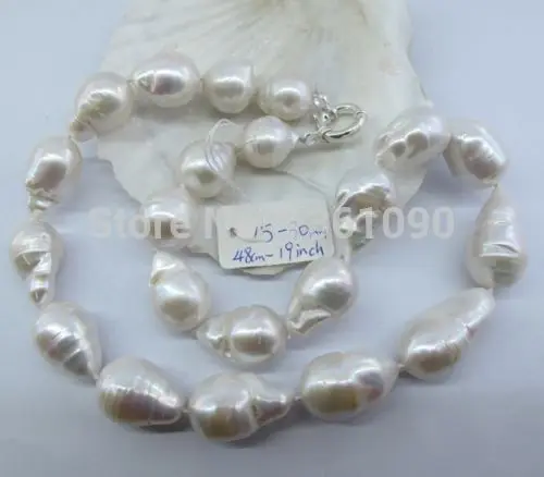 

00604 High Quality 15-30mm Natural White Baroque Fresh Water Pearls Necklace